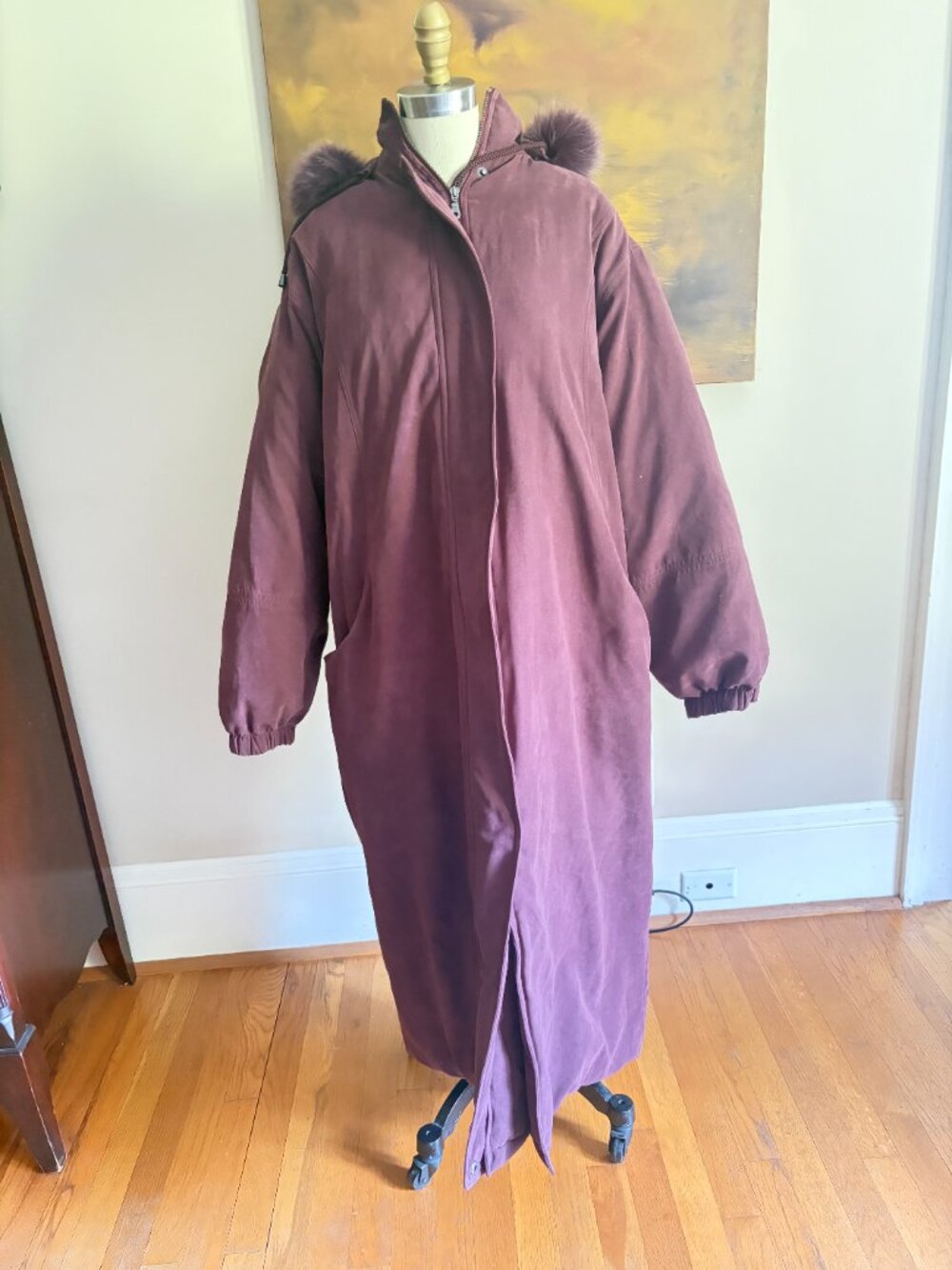 Bromley Sport Extra Long Down Coat Size XL Burgundy Detachable Hood - Picture 2 of 10